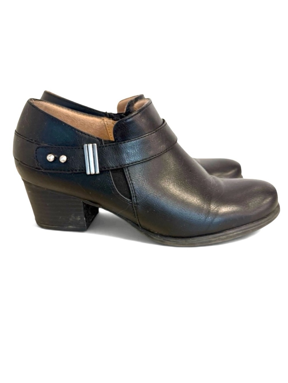 SOUL Naturalizer Flyer Black Leather Ankle Bootie Buckle Size 7